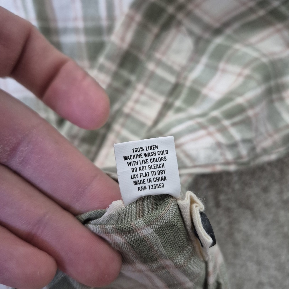 Taylor Stitch Linen Shirt Mens 40 Medium Green Plaid Button Down Coastal Beach - Picture 7 of 12